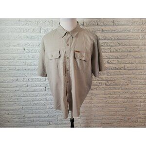 Orvis Mens Shirt XXL Classic Collection Collar Button Up Beige Pockets B5E